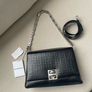 NWT Authentic Givenchy Black Embossed Shoulder Bag with Silver Chain